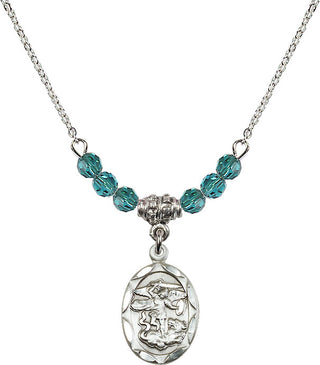 18" Rhodium Plated Necklace with 4mm Zircon Crystal Beads featuring a Sterling Silver Saint Michael the Archangel Medal.