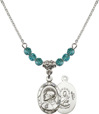 18" Rhodium Plated Necklace with 4mm Zircon Crystal Beads featuring a Sterling Silver Scapular Medal.
