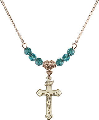 18" Hamilton Gold Plated Necklace with 4mm Zircon Crystal Beads featuring a 14kt Gold Filled Crucifix Medal.