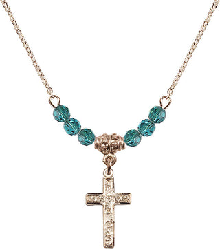18" Hamilton Gold Plated Necklace with 4mm Zircon Crystal Beads featuring a 14kt Gold Filled Cross Medal.