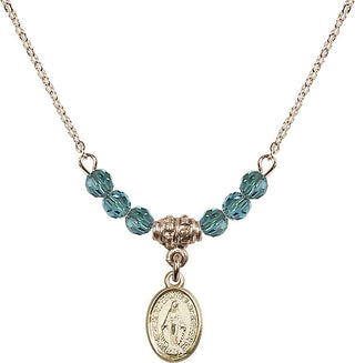 18" Hamilton Gold Plated Necklace with 4mm Zircon Crystal Beads featuring a 14kt Gold Filled Miraculous Medal.