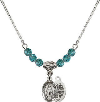 18" Rhodium Plated Necklace with 4mm Zircon Crystal Beads featuring a Sterling Silver Miraculous Medal.