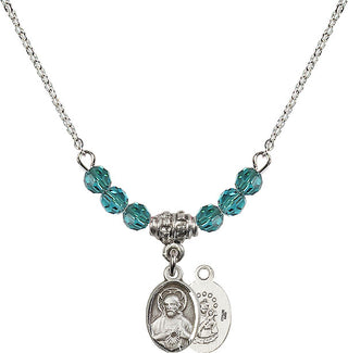 18" Rhodium Plated Necklace with 4mm Zircon Crystal Beads featuring a Sterling Silver Scapular Medal.