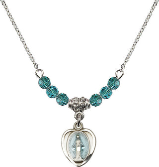 18" Rhodium Plated Necklace with 4mm Zircon Crystal Beads featuring a Sterling Silver Miraculous Medal.