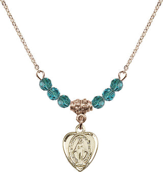 18" Hamilton Gold Plated Necklace with 4mm Zircon Crystal Beads featuring a 14kt Gold Filled Miraculous Medal.