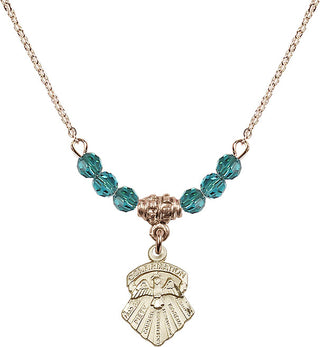 18" Hamilton Gold Plated Necklace with 4mm Zircon Crystal Beads featuring a 14kt Gold Filled Seven Gifts Medal.