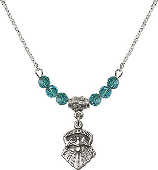 18" Rhodium Plated Necklace with 4mm Zircon Crystal Beads featuring a Sterling Silver Seven Gifts Medal.
