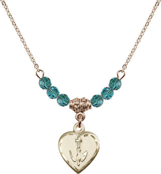 18" Hamilton Gold Plated Necklace with 4mm Zircon Crystal Beads featuring a 14kt Gold Filled Heart / Confirmation Medal.