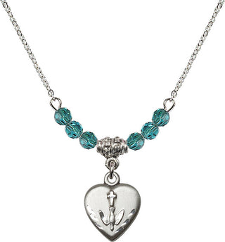18" Rhodium Plated Necklace with 4mm Zircon Crystal Beads featuring a Sterling Silver Heart / Confirmation Medal.
