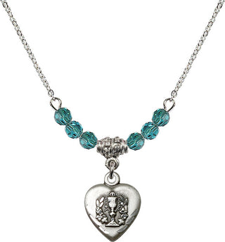 18" Rhodium Plated Necklace with 4mm Zircon Crystal Beads featuring a Sterling Silver Heart / Communion Medal.