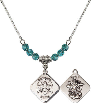 18" Rhodium Plated Necklace with 4mm Zircon Crystal Beads featuring a Sterling Silver Nat'l Guard Diamond Medal.