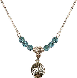 18" Hamilton Gold Plated Necklace with 4mm Zircon Crystal Beads featuring a 14kt Gold Filled Shell Medal.