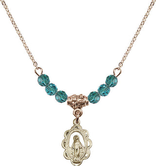18" Hamilton Gold Plated Necklace with 4mm Zircon Crystal Beads featuring a 14kt Gold Filled Miraculous Medal.