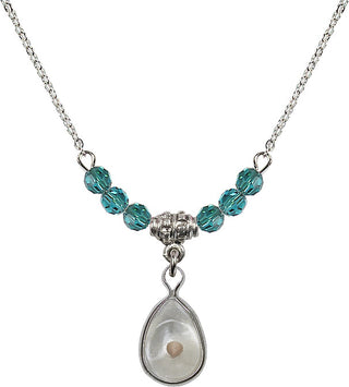 18" Rhodium Plated Necklace with 4mm Zircon Crystal Beads featuring a Sterling Silver Mustard Seed Medal.