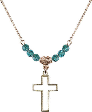 18" Hamilton Gold Plated Necklace with 4mm Zircon Crystal Beads featuring a 14kt Gold Filled Cross Medal.