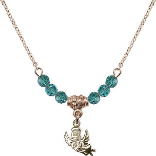 18" Hamilton Gold Plated Necklace with 4mm Zircon Crystal Beads featuring a 14kt Gold Filled Guardian Angel Medal.