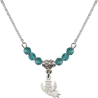 18" Rhodium Plated Necklace with 4mm Zircon Crystal Beads featuring a Sterling Silver Guardian Angel Medal.