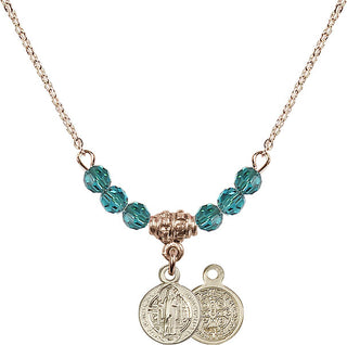 18" Hamilton Gold Plated Necklace with 4mm Zircon Crystal Beads featuring a 14kt Gold Filled Saint Benedict Medal.