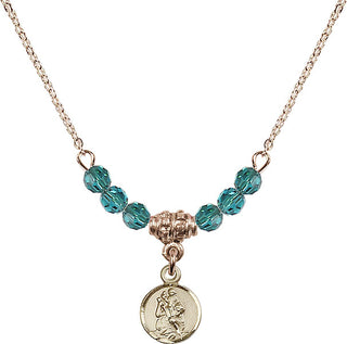 18" Hamilton Gold Plated Necklace with 4mm Zircon Crystal Beads featuring a 14kt Gold Filled Saint Christopher Medal.