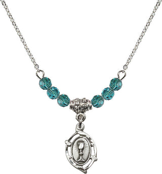 18" Rhodium Plated Necklace with 4mm Zircon Crystal Beads featuring a Sterling Silver Communion Medal.