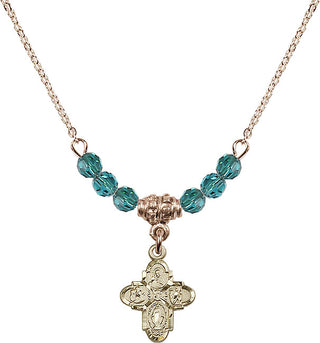 18" Hamilton Gold Plated Necklace with 4mm Zircon Crystal Beads featuring a 14kt Gold Filled 4-Way Medal.