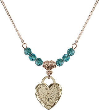 18" Hamilton Gold Plated Necklace with 4mm Zircon Crystal Beads featuring a 14kt Gold Filled Miraculous Heart Medal. Engraved Catholic Saint Jewelry