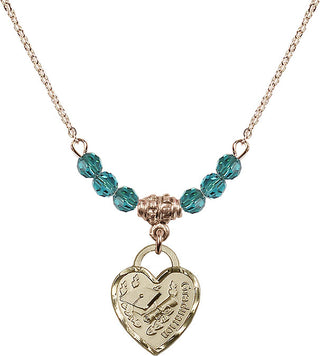 18" Hamilton Gold Plated Necklace with 4mm Zircon Crystal Beads featuring a 14kt Gold Filled Graduation Heart Medal. Engraved Catholic Saint Jewelry