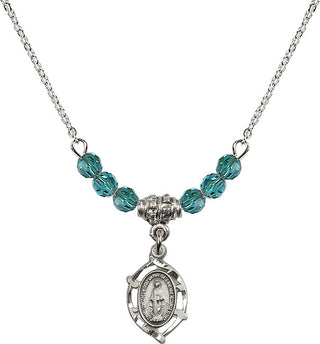 18" Rhodium Plated Necklace with 4mm Zircon Crystal Beads featuring a Sterling Silver Miraculous Medal.