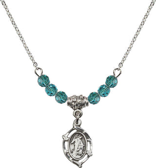 18" Rhodium Plated Necklace with 4mm Zircon Crystal Beads featuring a Sterling Silver Guardian Angel Medal.