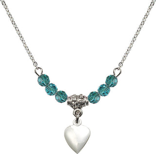 18" Rhodium Plated Necklace with 4mm Zircon Crystal Beads featuring a Sterling Silver Heart Medal.