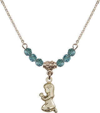 18" Hamilton Gold Plated Necklace with 4mm Zircon Crystal Beads featuring a 14kt Gold Filled Praying Girl Medal.