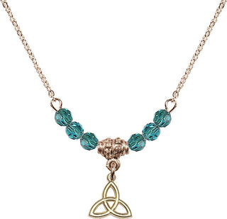 18" Hamilton Gold Plated Necklace with 4mm Zircon Crystal Beads featuring a 14kt Gold Filled Trinity Irish Knot Medal.