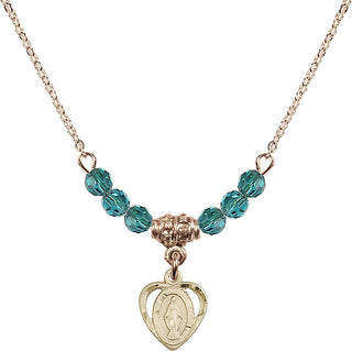 18" Hamilton Gold Plated Necklace with 4mm Zircon Crystal Beads featuring a 14kt Gold Filled Miraculous Medal.