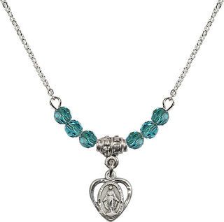 18" Rhodium Plated Necklace with 4mm Zircon Crystal Beads featuring a Sterling Silver Miraculous Medal.