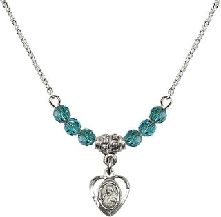 18" Rhodium Plated Necklace with 4mm Zircon Crystal Beads featuring a Sterling Silver Scapular Medal.