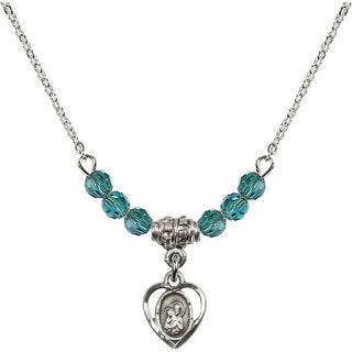 18" Rhodium Plated Necklace with 4mm Zircon Crystal Beads featuring a Sterling Silver Saint Ann Medal. Engraved Catholic Saint Jewelry