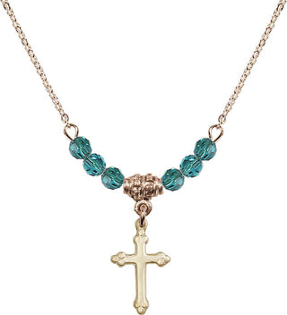 18" Hamilton Gold Plated Necklace with 4mm Zircon Crystal Beads featuring a 14kt Gold Filled Cross Medal.