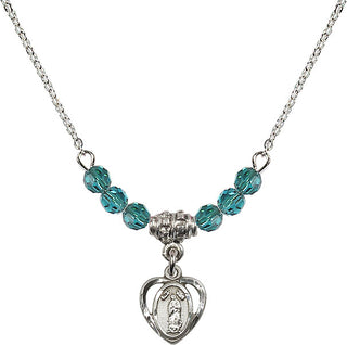 18" Rhodium Plated Necklace with 4mm Zircon Crystal Beads featuring a Sterling Silver Our Lady of Guadalupe Medal.