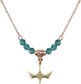 18" Hamilton Gold Plated Necklace with 4mm Zircon Crystal Beads featuring a 14kt Gold Filled Holy Spirit Medal.