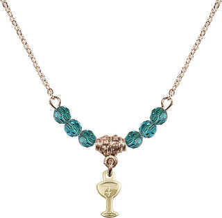 18" Hamilton Gold Plated Necklace with 4mm Zircon Crystal Beads featuring a 14kt Gold Filled Chalice Medal.
