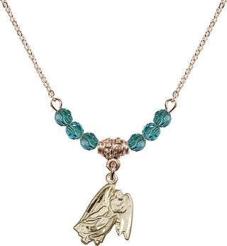 18" Hamilton Gold Plated Necklace with 4mm Zircon Crystal Beads featuring a 14kt Gold Filled Guardian Angel Medal.
