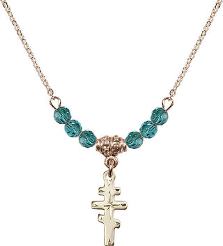 18" Hamilton Gold Plated Necklace with 4mm Zircon Crystal Beads featuring a 14kt Gold Filled Greek Orthadox Cross Medal.