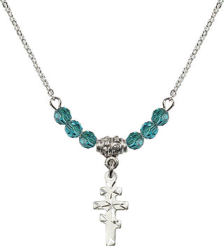 18" Rhodium Plated Necklace with 4mm Zircon Crystal Beads featuring a Sterling Silver Greek Orthadox Cross Medal.