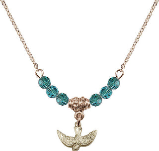 18" Hamilton Gold Plated Necklace with 4mm Zircon Crystal Beads featuring a 14kt Gold Filled Holy Spirit Medal.