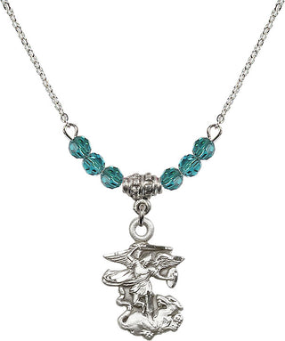 18" Rhodium Plated Necklace with 4mm Zircon Crystal Beads featuring a Sterling Silver Saint Michael the Archangel Medal.