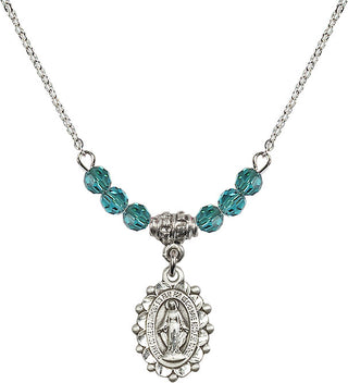 18" Rhodium Plated Necklace with 4mm Zircon Crystal Beads featuring a Sterling Silver Miraculous Medal.