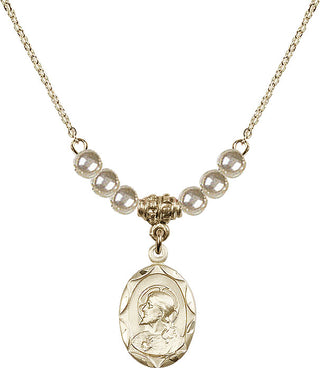 18" Hamilton Gold Plated Necklace with 4mm Faux-Pearl Beads featuring a 14kt Gold Filled Scapular Medal.
