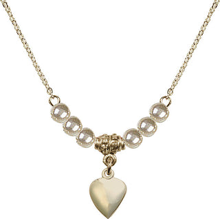 18" Hamilton Gold Plated Necklace with 4mm Faux-Pearl Beads featuring a 14kt Gold Filled Heart Medal.