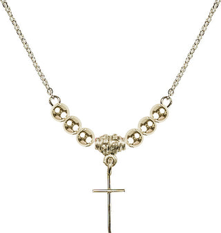 18" Hamilton Gold Plated Necklace with 4mm 14kt Gold Filled Beads featuring a 14kt Gold Filled Cross Medal.