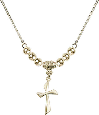 18" Hamilton Gold Plated Necklace with 4mm 14kt Gold Filled Beads featuring a 14kt Gold Filled Cross Medal.